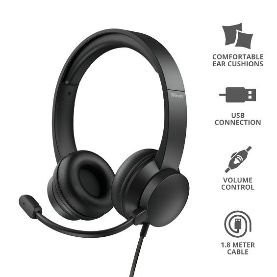 Slušalice TRUST Rydo 24133, Naglavne, PC, USB, Black
