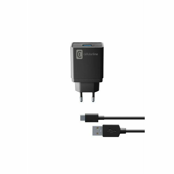 Kućni Punjač CELLULARLINE, 12W, 1xUSB-A, USB-A/USB-C kabel, Crni