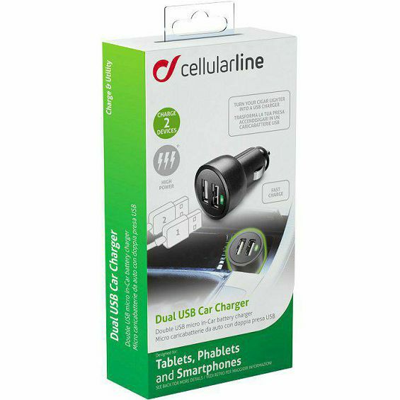 Auto Punjač CELLULARLINE, Micro Dual,15W, 2xUSB-A, Crni - Slika 2