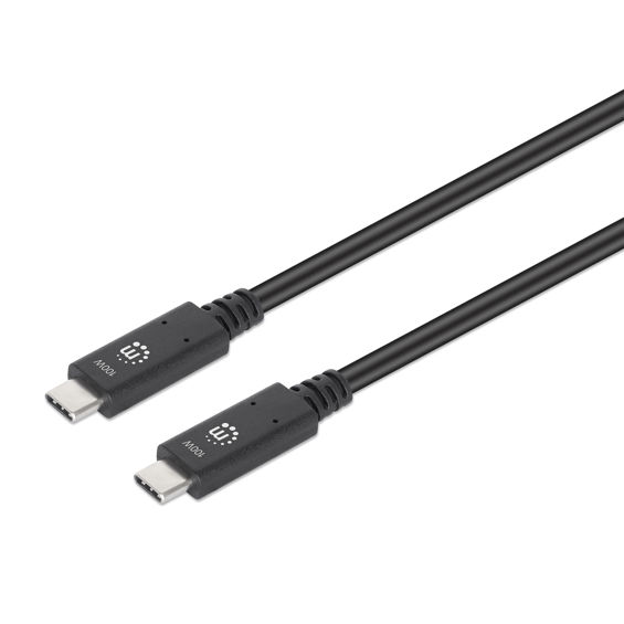 Kabel MANHATTAN 394901, USB-C na USB-C, USB 3.2 Gen 2, 100W, 1m, Crni