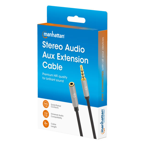 Kabel MANHATTAN 395038, AUX Produžni 3.5mm (M) Na 3.5mm (Ž), GP, 2m - Slika 3