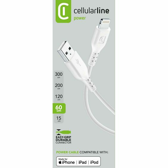 Kabel CELLULARLINE, MFI, USB-A na Lightning, 60cm, Bijeli - Slika 2