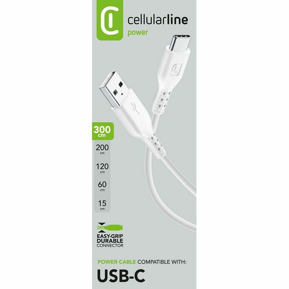 Kabel CELLULARLINE, USB-A na USB-C, 300cm, Bijeli - Slika 2