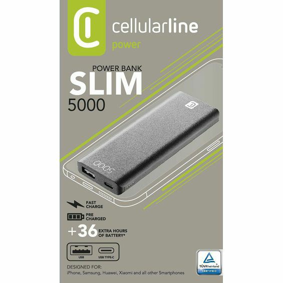 Prijenosna Baterija CELLULARLINE, Free Power Slim, USB-A, USB-C, 5000mAh, Crna* - Slika 3