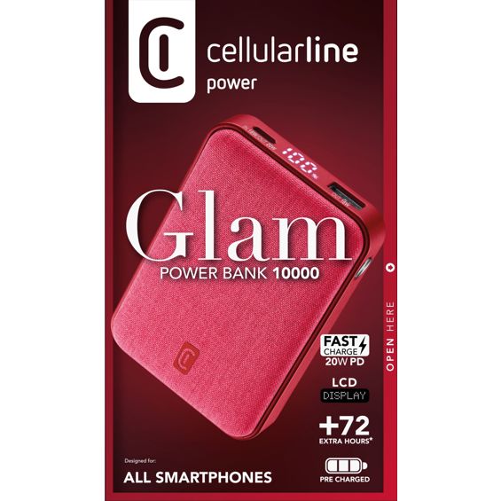 Prijenosna Baterija CELLULARLINE, Glam, 10000mAh, Red